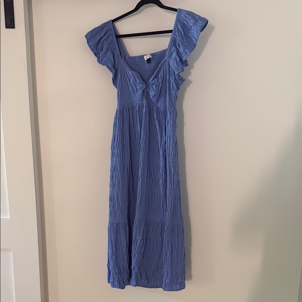 Blue Ruffle Sleeve Women's Dress Universal Thread Large